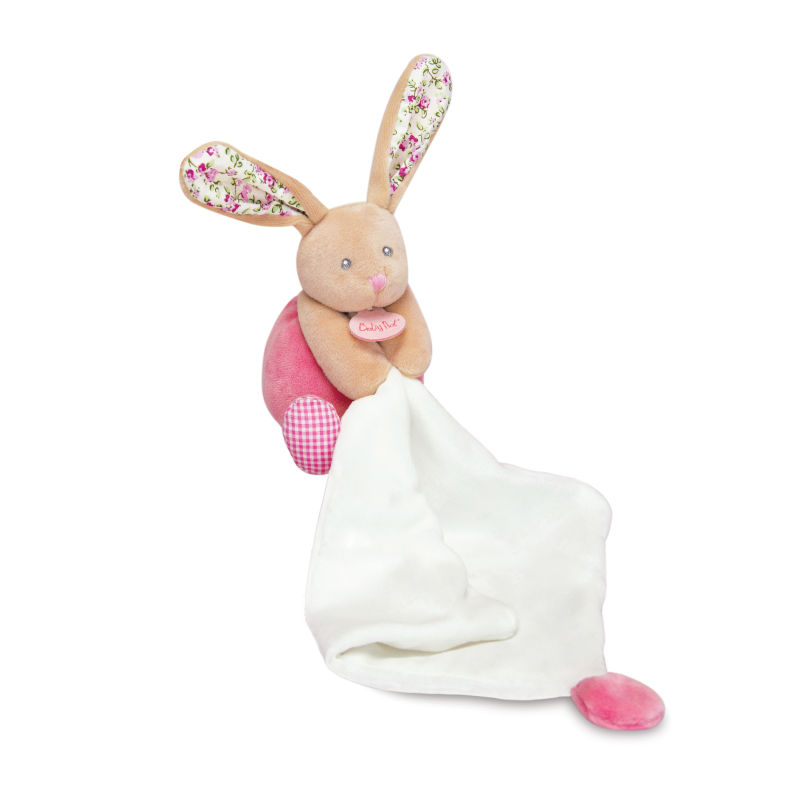  - les poupis - avec mouchoir lapin rose 18 cm 